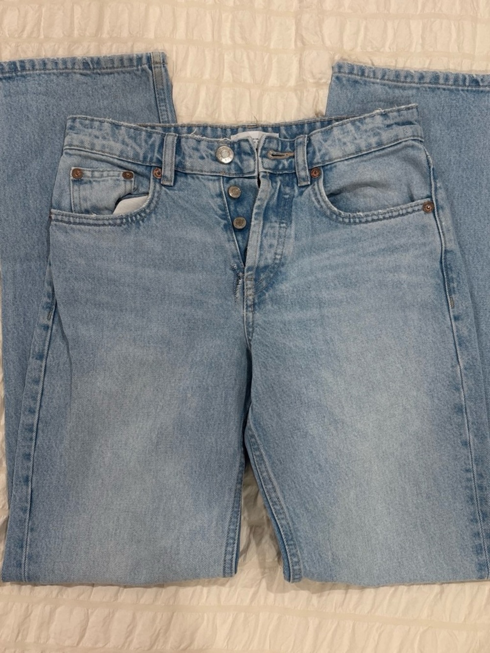 Zara Light Blue Straight-Leg High-Rise Jeans
